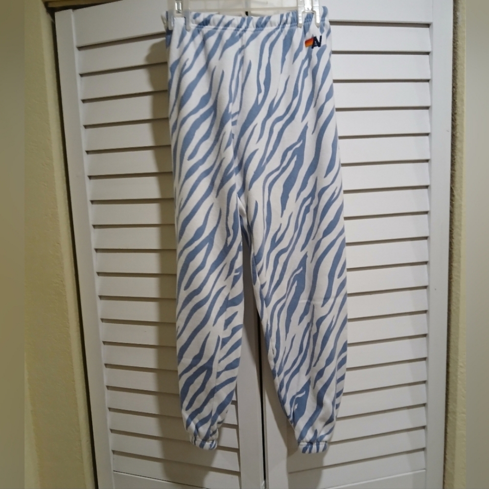 Aviator Nation Blue and White Zebra Print Pants